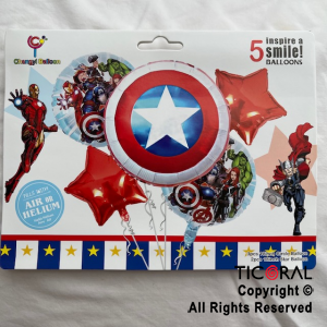 SET DE GLOBOS METALIZADO CAPITAN AMERICA 5 UNIDADES X 1